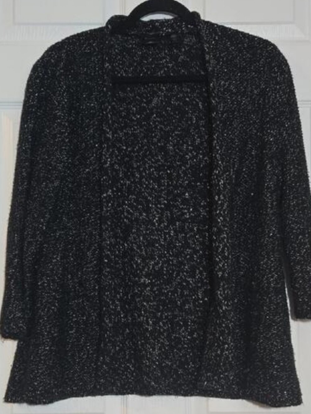 Rafaella Women's Black Metallic Silver 3/4 Sleeve Cardigan Size XL
